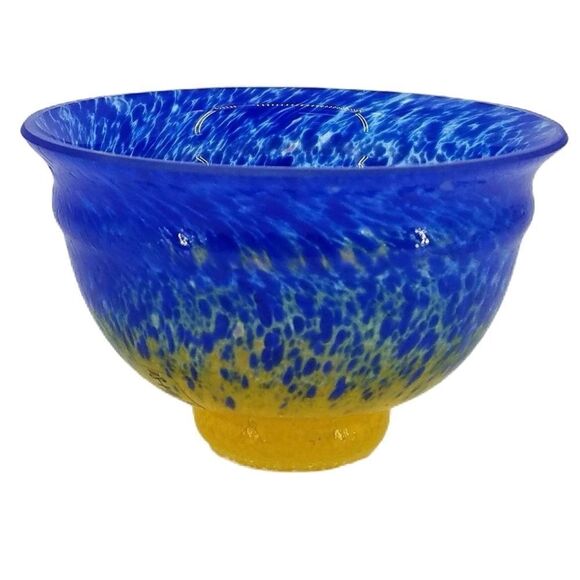 Skruf Sweden Vintage Handblown Confetti Blue and Yellow Glass Artisan Bowl - Picture 9 of 9